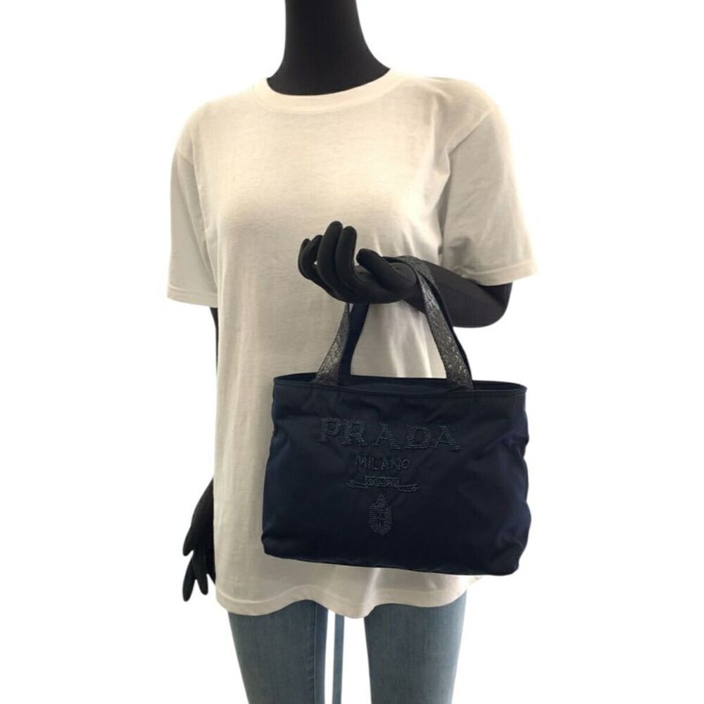 Prada Nylon Python Beaded Tote Handbag - image 8